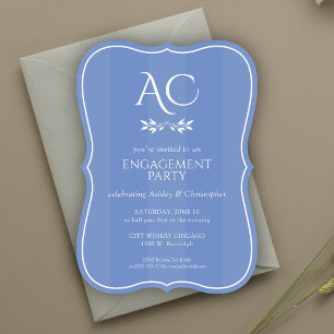 Invitation Monogramme minimaliste Bleu rayé