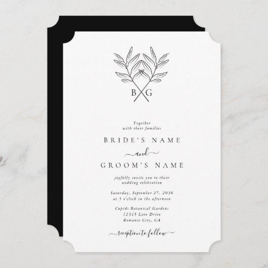 Invitation Monogramme minimaliste botanique rustique Mariage (Devant / Derrière)