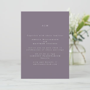 Invitation Monogramme minimaliste Dusty Purple Simple Mariage