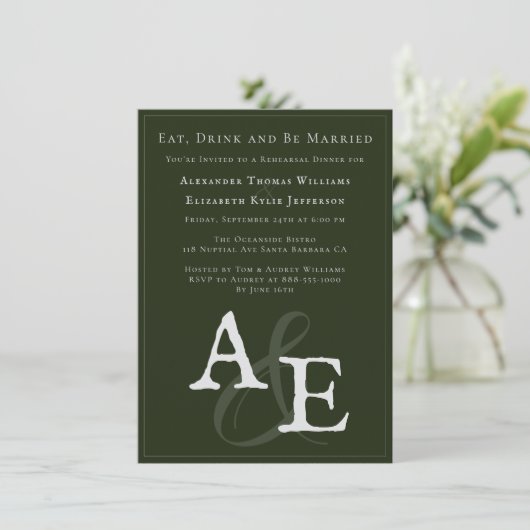 Invitation Monogramme minimaliste Emerald Green (Debout devant)