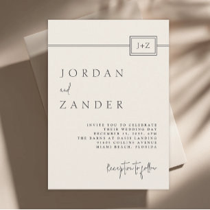 Invitation Monogramme minimaliste ivoire moderne Mariage