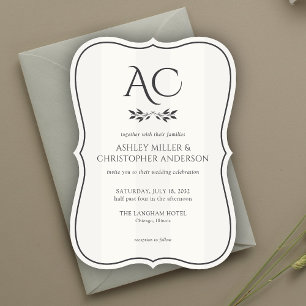 Invitation Monogramme minimaliste Mariage blanc doux