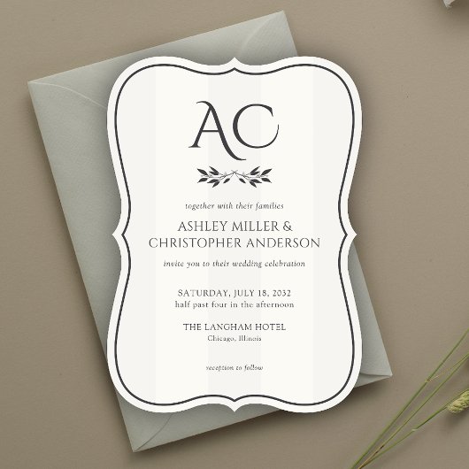 Invitation Monogramme minimaliste Mariage blanc doux