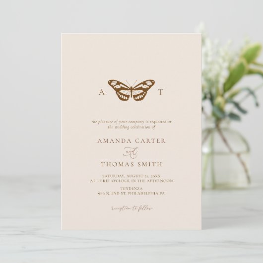 Invitation Monogramme minimaliste Mariage chic (Debout devant)