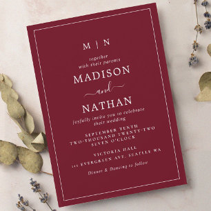 Invitation Monogramme minimaliste Mariage rouge canneberge