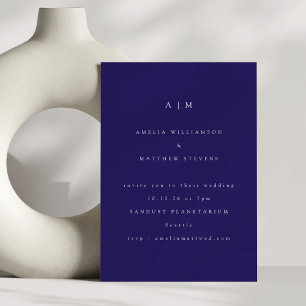 Invitation Monogramme Minimaliste Mariage Tendance Bleu Moder