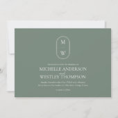 Invitation Monogramme minimaliste Mariage vert (Devant)