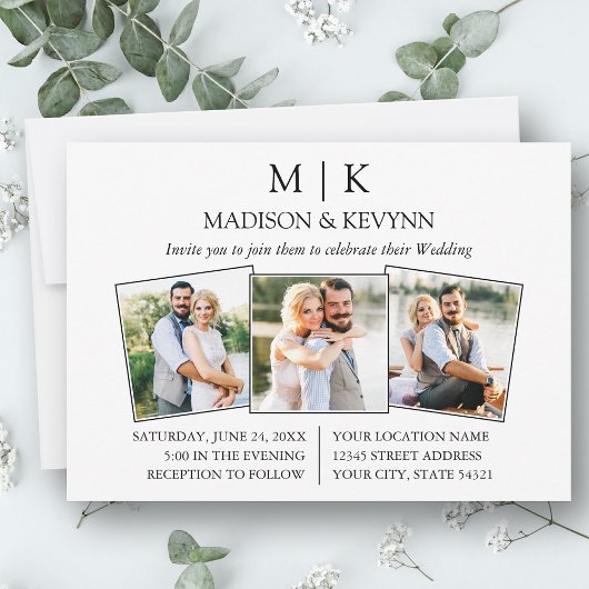 Invitation Monogramme minimaliste moderne 3 Mariage photo