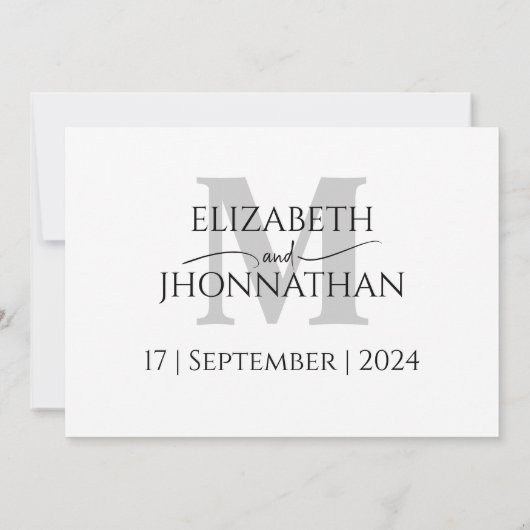 Invitation Monogramme minimaliste moderne Mariage gris (Dos)