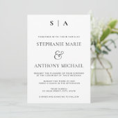 Invitation Monogramme minimaliste moderne Mariage noir et bla (Debout devant)
