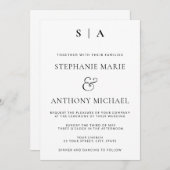 Invitation Monogramme minimaliste moderne Mariage noir et bla (Devant / Derrière)