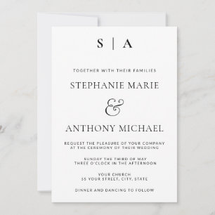 Invitation Monogramme minimaliste moderne Mariage noir et bla