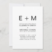 Invitation Monogramme minimaliste moderne Mariage noir et bla (Devant)