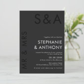 Invitation Monogramme minimaliste moderne Mariage noir et bla (Debout devant)