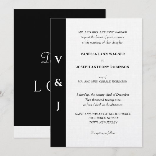 Invitation Monogramme minimaliste noir et blanc (Devant / Derrière)