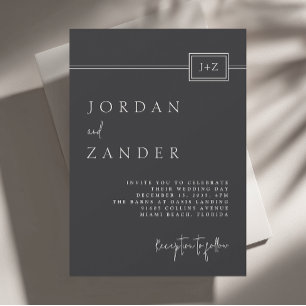 Invitation Monogramme minimaliste noir moderne Mariage