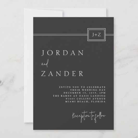 Invitation Monogramme minimaliste noir moderne Mariage (Devant)