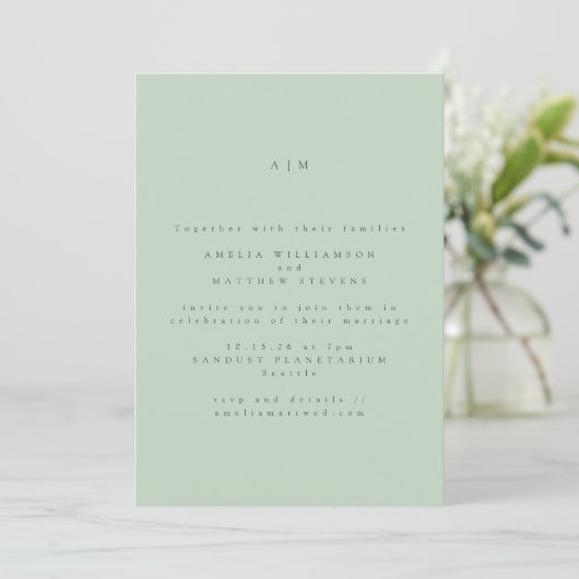 Invitation Monogramme minimaliste Pastel Mint Pistachio Maria (Debout devant)