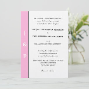 Invitation Monogramme minimaliste pastel rose clair blanc