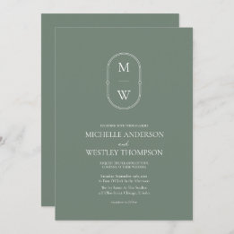 Invitation Monogramme minimaliste Sage vert tout en un Mariag