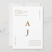 Invitation Monogramme minimum Brown Mariage  doré (Devant)