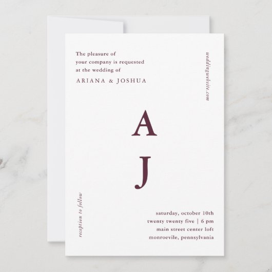 Invitation Monogramme minimum Mariage Bourgogne (Devant)