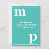 Invitation Monogramme minuscule tendance Turquoise Save the D (Devant)