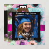 INVITATION MONOGRAMME MODÈLE PHOTO DE DIPLÔME FLORAL (Devant / Derrière)