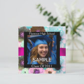 INVITATION MONOGRAMME MODÈLE PHOTO DE DIPLÔME FLORAL (Debout devant)