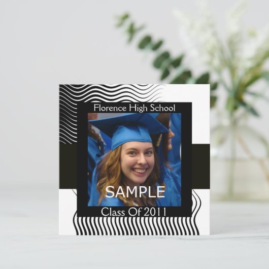 Invitation MONOGRAMME MODÈLE PHOTO DE VAGUES ÉLÉGANTES, noir (Debout devant)