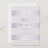 Invitation Monogramme moderne |Bandes Shimmer Argent Violet (Devant)