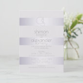 Invitation Monogramme moderne |Bandes Shimmer Argent Violet (Debout devant)
