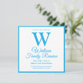 Invitation Monogramme moderne Bleu clair Bleu rayures Famille (Debout devant)