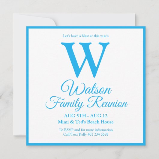 Invitation Monogramme moderne Bleu clair Bleu rayures Famille (Devant)