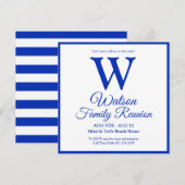 Invitation Monogramme moderne Bleu Stripes Réunion familiale (Devant / Derrière)