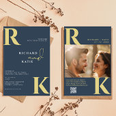 Invitation Monogramme moderne brillant Gras bleu marine photo