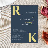 Invitation Monogramme moderne brillant Gras bleu marine photo