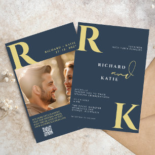 Invitation Monogramme moderne brillant Gras bleu marine photo