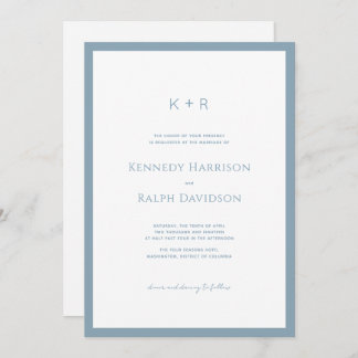 Invitation Monogramme moderne classique Bordure bleu ardoise