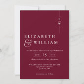Invitation Monogramme moderne de Bourgogne Mariage QR Code (Devant)