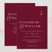 Invitation Monogramme moderne de Bourgogne Mariage QR Code (Devant / Derrière)