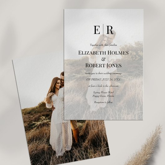 Invitation Monogramme moderne élégant Mariage photo personnal