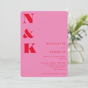 Invitation Monogramme moderne Gras rouge brillant Mariage ros