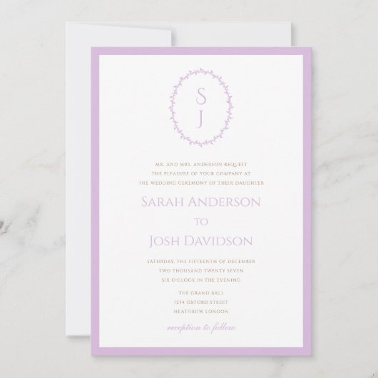 Invitation Monogramme moderne Lavender Purple Classy (Devant)