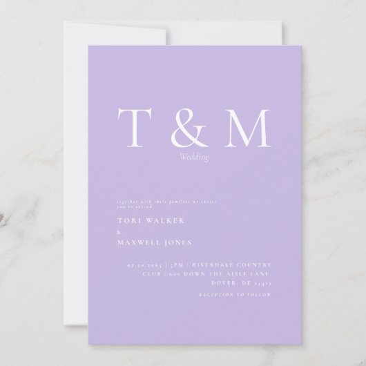 Invitation Monogramme moderne Lilac Aucun Mariage (Devant)