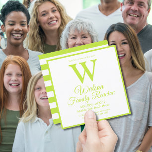 Invitation Monogramme Moderne Lime Green Stripes Retrouvaille