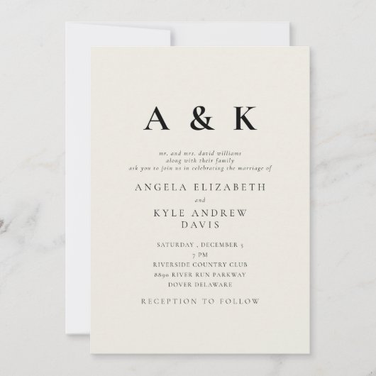 Invitation Monogramme moderne Mariage beige (Devant)
