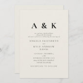 Invitation Monogramme moderne Mariage beige (Devant / Derrière)