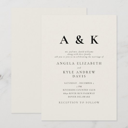 Invitation Monogramme moderne Mariage beige (Devant / Derrière)