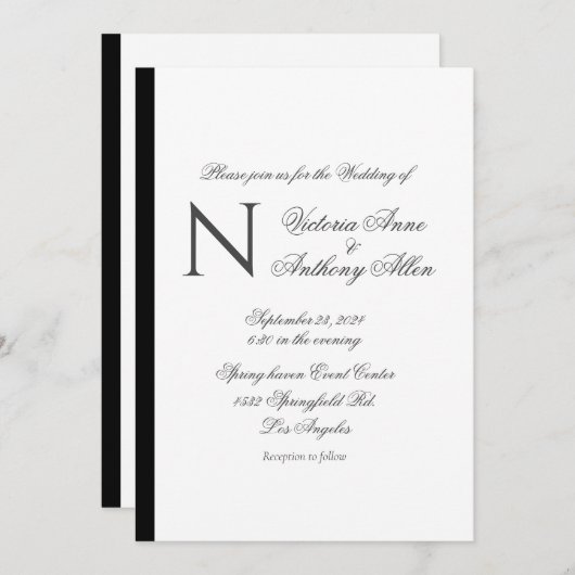 Invitation Monogramme moderne Mariage budget simple (Devant / Derrière)